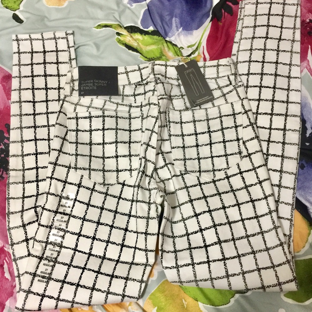 Windowpane Skinny Pants - White/Black